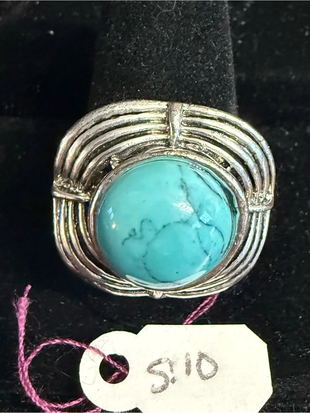 Turquoise Stone Silver-Tone Statement Ring - Turquoise